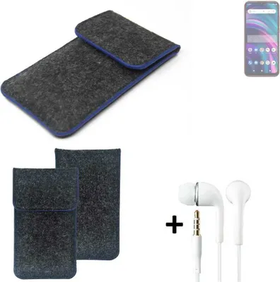 Produktbild von K-S-Trade Handy Schutz Hülle kompatibel mit BLU G51 Schutzhülle Handyhülle Filztasche Pouch Tasche Case Sleeve Filzhülle dunkelgrau, blauer Rand