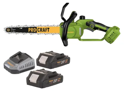 Obrázok produktu pre Procraft PKA33-BB akumulátorová reťazová píla 20 V 304 mm bez kefy + 2x akumulátor 2,0 Ah + nabíjačka