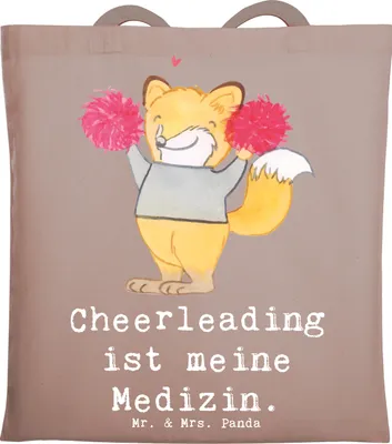 Produktbild von Mr. & Mrs. Panda Jutetasche Fuchs Cheerleader - Braun Pastell - Geschenk, Turniere, Laptoptasche, Jutebeutel, Turn Club, Turnen, Tasche, Cheerleading, Schultasche
