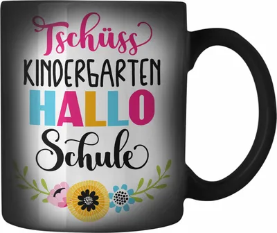 Produktbild von Trendation - Tschüss Kindergarten Hallo Schule Mädchen 2022 Geschenk Farbwechsel Zauber-Tasse Schulstart 1. Schultag Schuleinführung Schulanfang Geschenkidee 2022 Schulkind Ich Glitzer Jetzt In Der Schule (Schwarz)