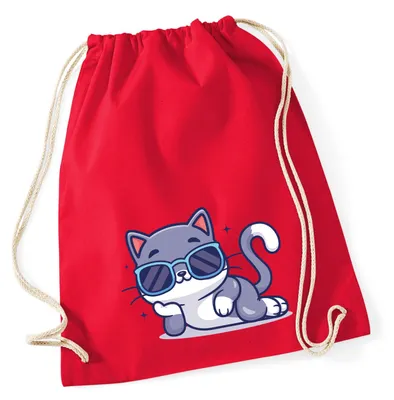 Produktbild von Huuraa Turnbeutel Cool Cat Comic 12 Liter Classic Red Baumwolle Rucksack Geschenkidee