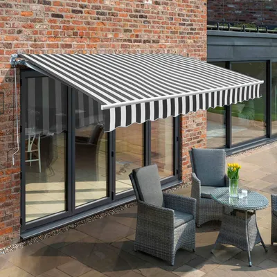 Produktbild von Gelenkarmmarkise 350x300cm einziehbare Markise Sonnenschutz Balkonmarkise Gelenkarm Sonnenschutz Grau/Weiß