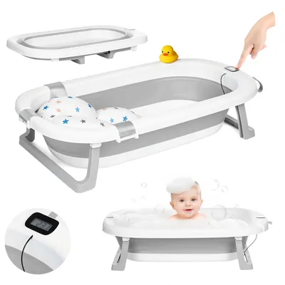 Zdjęcie produktu dla Wanienka dla niemowląt Valle Verde, wanienka dla niemowląt, wanienka dla dzieci - z termometrem - antypoślizgowa, składana, oszczędzająca miejsce, 0-2 lata - szara