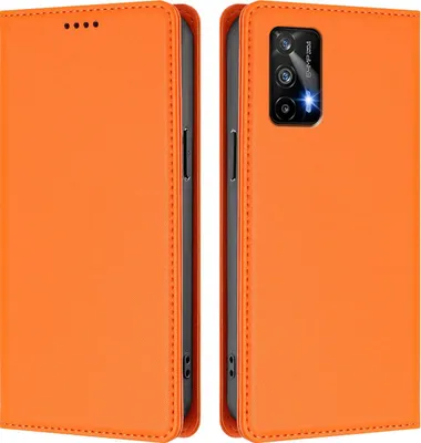 Image de Étui en cuir pour Realme GT 5G/Realme GT Neo, étui à rabat magnétique en cuirPolyuréthaneavec support, orange
