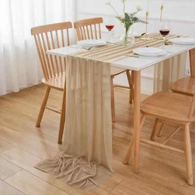 Immagine prodotto di Runner da tavolo in chiffon, color marrone, 400 x 70 cm, tessuto decorativo, ideale per matrimoni, colore: champagne scuro