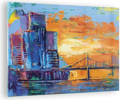 Produktbild von Bilder auf glas - Einteilig - Stadt Brücke pastos - 70x50cm - Glasbilder - Wandbilder - Bilder - zum Aufhängen bereit - Wanddekoration aus Glas - Glas Bilder - Wandbild auf Glas - GAA70x50-4392