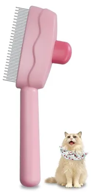 Image de Brosse de soin pour chats et chiens avec fonction d'élimination des poils, couleur rose