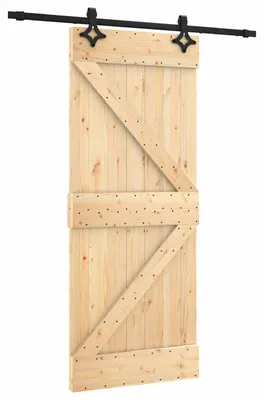 Image de Porte coulissante vidaXL, finition naturelle et noire, 85 x 210 cm, pin massif