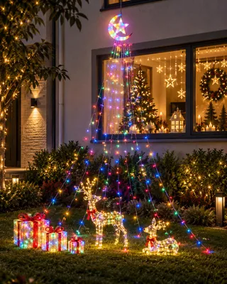 Produktbild von 3.47M Weihnachten LED Lichterkette Weihnachtsbaum mit Mond Stern, Weihnachtsbeleuchtung Christbaumbeleuchtung Deko (mit 8 Modi Timer Speicherfunktion)