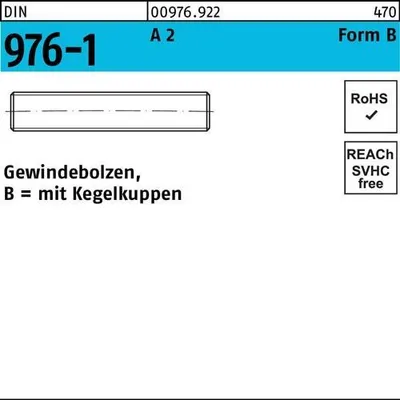 Produktbild von Gewindebolzen DIN 976 m.Kegelkuppen BM 8 x 70 A 2