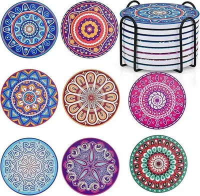 Image de Mandala Dessous de verre - Dessous de verre en céramique - Set de 8 - absorbant