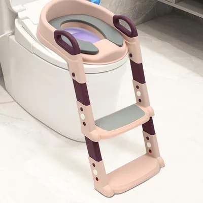Image de Toilettes d'apprentissage, Siège de toilettes avec escalier pour enfants, Pratique et confortable Siège de toilettes avec escalier pour enfants, Rose