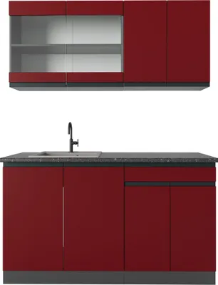Produktbild von Singleküche Vicco R-Line Rot/Anthrazit 140 cm J-Shape, Model 39830