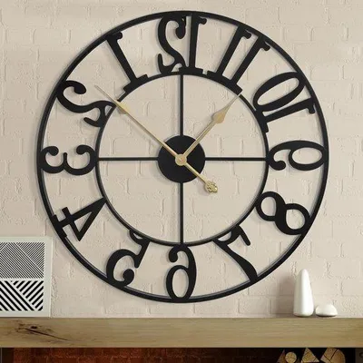 Immagine prodotto di Orologio da parete retrò da 100 cm con numeri arabi - Nero - A batteria - Silenzioso - Soggiorno, aula, ufficio