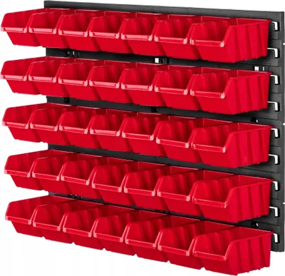Produktbild von Werkzeugwand - Wandpaneel - 58 x 39 cm - Mit 35 Sichtboxen - Kleinteile-Aufbewahrung - Für Werkstatt