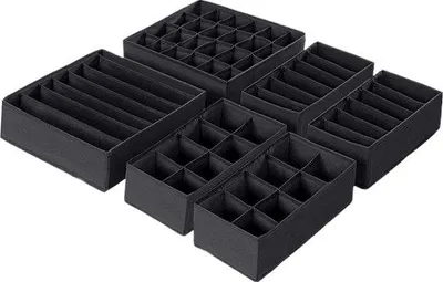 Image de Lot de 6 rangements pour armoire, boîtes en tissu, noir