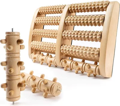 Produktbild von GGC Fußmassageroller mit AUSTAUSCHBAREN Rollen I Fußroller Holz ideal für Zuhause & Büro I Foot Massageroller