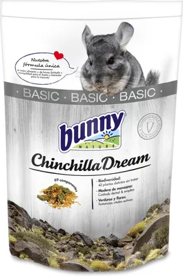 Productafbeelding van Bunny Nature ChinchillaTraum BASIC, 1,2 kg, voor chinchilla's, bevat: Vitamine A, Vitamine D3, Vitamine E, Calcium, Koper, Jodium, IJzer, Natrium, Zink. Bevat 13,7% eiwit en 2,7% vet