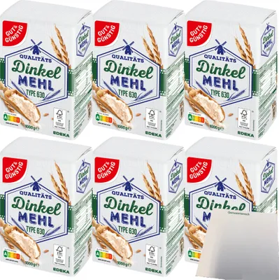 Produktbild von Gut & Günstig Dinkelmehl Type 630 6er Pack (6x1000g Packung) + usy Block