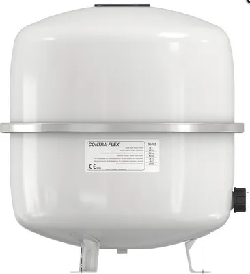 A white expansion vessel for heating systems, shown in a studio shot against a white background.
