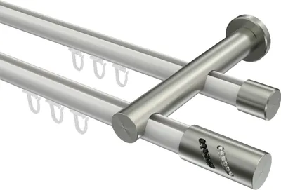 Produktbild von Interdeco Innenlaufstange / Gardinenstange mit Innenlauf Weiß / Edelstahl-Optik, Typ Platon Zoena (Glitzerzylinder), 20 mm Ø 2-läufig, 320 cm