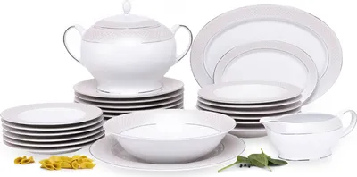 Obrázok produktu pre Jedálenský servis Konsimo pre 6 osôb (24 kusov) "SCANIA", biely, porcelán, elegantný, 27 cm / 23 cm / 21 cm / 31 cm / 25 cm / 36 cm / 24 cm / 3 l / 450 ml