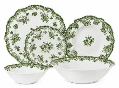 Image de Set de vaisselle vintage vert 25 pièces pour 6 personnes, 26,7 cm