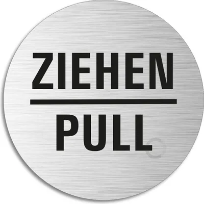 Produktbild von Schild - Ziehen Pull| Türschild aus Aluminium | Edelstahloptik selbstklebend  Ø 75 mm