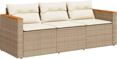 Image de vidaXL Canapé de jardin 3 places avec coussins Beige Poly Rattan