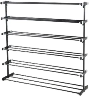 Productafbeelding van Famanu schoenenrek met 6 planken - ruimtebesparend - zwart/grijs - 94 x 24 x 89 cm