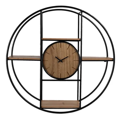 Produktbild von Clayre & Eef Wanduhr Ø 60 cm Braun Schwarz Holz