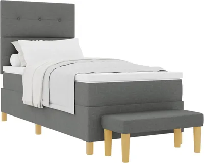 Image de vidaXL Lit boxspring avec matelas gris foncé 100 x 200 cm Tissu