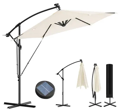 Produktbild von WOLTU Sonnenschirm, mit Solar-LED-Beleuchtung, 360° drehbar, Sonnenschutz UPF 50+, Beige