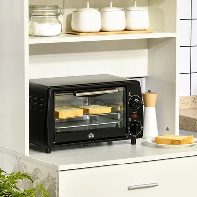 Zdjęcie produktu dla Mini piekarnik 10 l, piekarnik stołowy, mini piekarnik, czarny, metalowy | 36,5 x 26 x 22 cm | 100–230 °C | timer 0–60 min