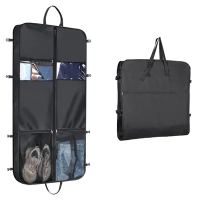 Produktbild von Großer Herren-Kleidersack für Anzüge, Kleidersack mit 5 Reißverschlussfächern, kurzer Kleidersack mit verstellbarem Griff, Kleidersack mit Schuhfach, wasserdichter Reise-Kleidersack für Anzüge