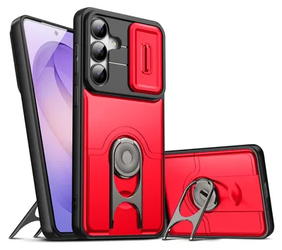 Image de Coque pour Samsung Galaxy S26 avec protection pour appareil photo et anneau-support, coque hybride antichoc, rouge
