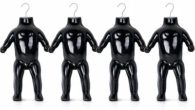 Image de 4 torses d'enfant noirs – demi-coques en plastique pour le haut du corps – mannequins d'enfant et d'adolescent avec crochets – torses décoratifs