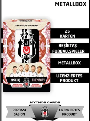Produktbild von Beşiktaş Sammelkarten 2023/24 – Mythos Cards Elements Metal Box – 25 Karten, Lizenzierte Edition mit 2 nummerierten Karten Besiktas 1903