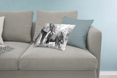 Produktbild von MuchoWow® Zierkissen Sofakissen Wohnzimmer Dekokissen 60x40 cm Elefant - Tiere - Gras - Schwarz und weiß - Kopfkissen - Polster mit Foto