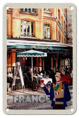 Produktbild von Blechschild Reise 12x18cm Frankreich Innenstadt Restaurant Wein Schild