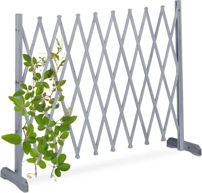 Produktbild von Relaxdays Rankgitter Holz, ausziehbar bis 275 cm, Rankhilfe Kletterpflanzen, Scherengitter freistehend, Garten, grau