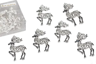 Produktbild von 6er Pack Streudeko Rentier, Hirsche 5cm silber Kristallsteine Formano WA