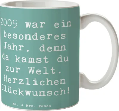 Produktbild von Mr. & Mrs. Panda Pott Spruch 2009 Geburtstag - Meeresbrise - Geschenk, Keramiktasse, Jahr deiner Geburt, Geburtsjahr, Jahrgang, Alter, Happy Birthday, Tasse, Kaffeetasse