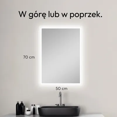 Zdjęcie produktu dla Lustro ?azienkowe z o?wietleniem TALOS - lustro ?azienkowe 50 x 70 cm - lustro LED z pod?wietlan? ram? - dzi?ki aluminiowej ramie nadaje si? do wilgotnych pomieszcze?