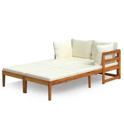 Image de Chaises longues et coussins blanc crème lot de 2 bois d'acacia