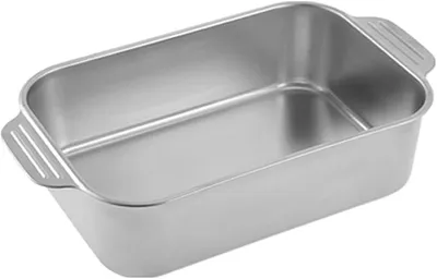 Imagen del producto de Bandeja rectangular profunda de acero inoxidable con dos asas, bandeja grande para hornear pescado, sartén para lasaña, platos para servir alimentos, recipiente para pavo y pan, apta para horno, apta para lavavajillas, disponible en 5 tamaños (51 cm)