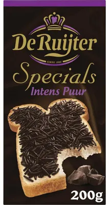 Zdjęcie produktu dla De Ruijter Specials Intens Puur Chocolate Sprinkles 200g – Ciemna posypka do deserów i wypieków