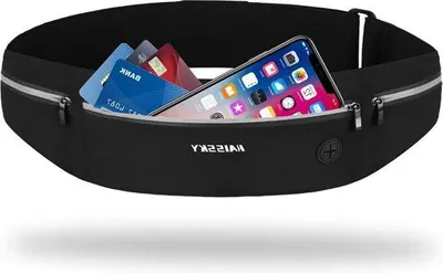 Image de Pochettes de ceinture élastiques et imperméables, noires, 3 poches, course à pied, tailles S à XXL