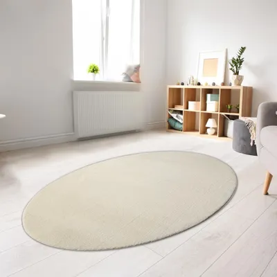 Obrázok produktu pre Košatý koberec s vysokým vlasom umývateľný protišmykový krémový rozmer - 140 x 200 cm oválny