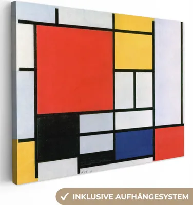 Produktbild von MuchoWow® - Leinwandbilder - Kunst - Mondrian - Alte Meister - Komposition 2, Wandbild, Wanddeko Bilder Wohnzimmer, 120x90 cm